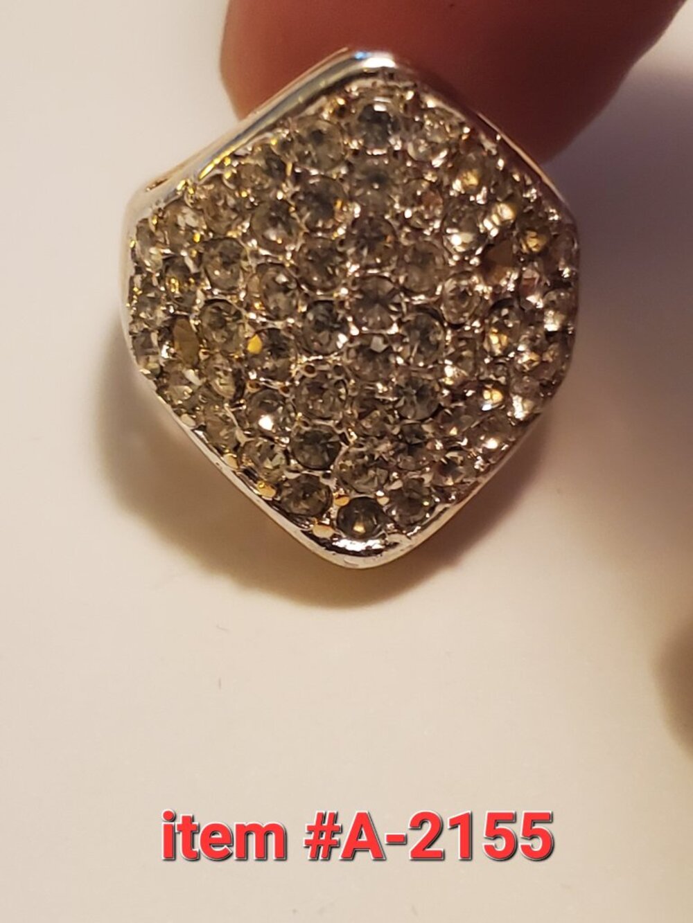 1 Gold plated clustered diamond ring, size 7.75-8, item # A 2155, wt 8 grams.